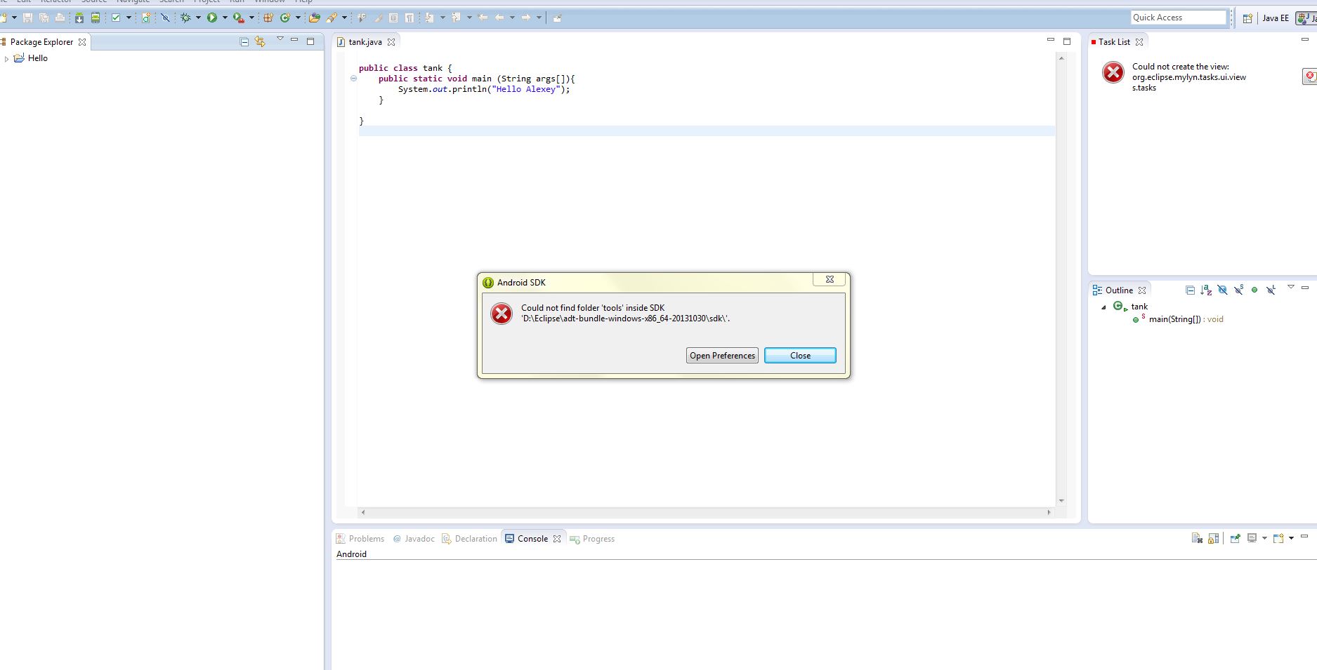 Eclipse сообщил что не может найти папку toоls  в директории sdk